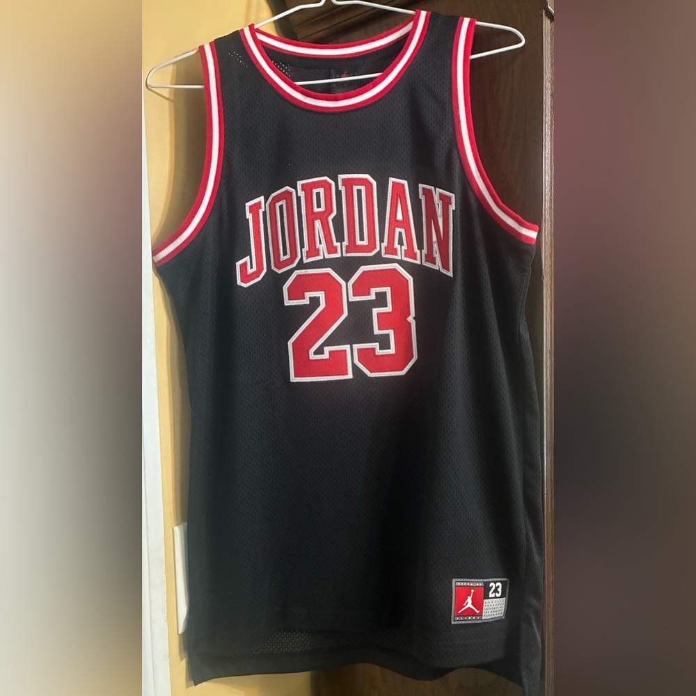 Youth Jordan Black and Red/White 23 Jersey